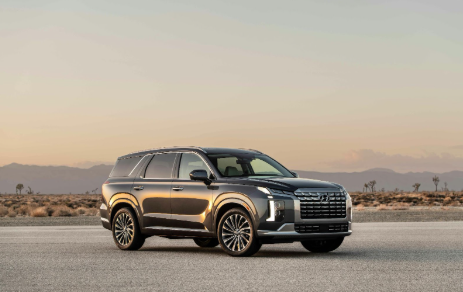 Hyundai Palisade photographed at dusk against a desert back drop.